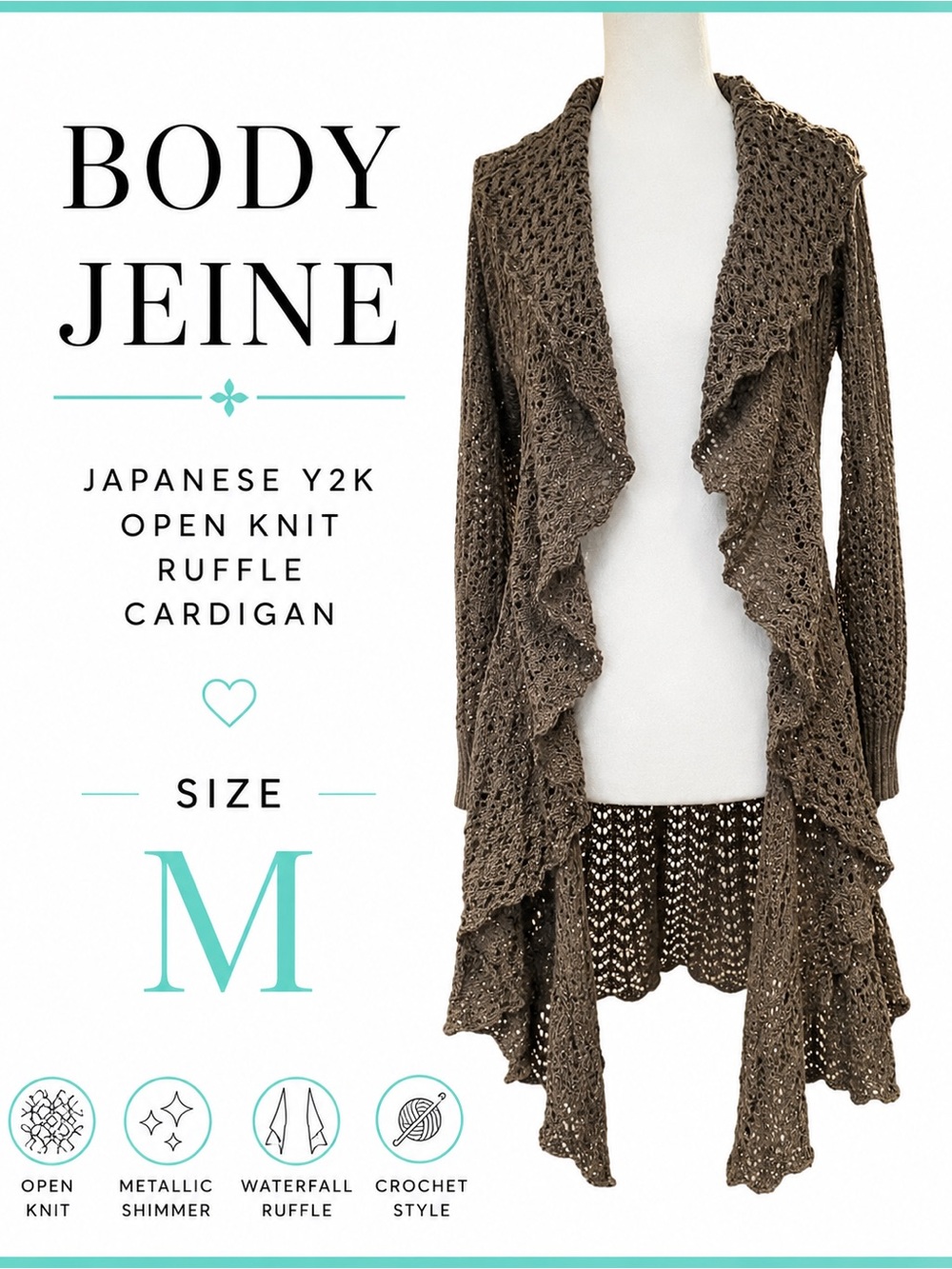 Brown Open-Knit Ruffle Cardigan